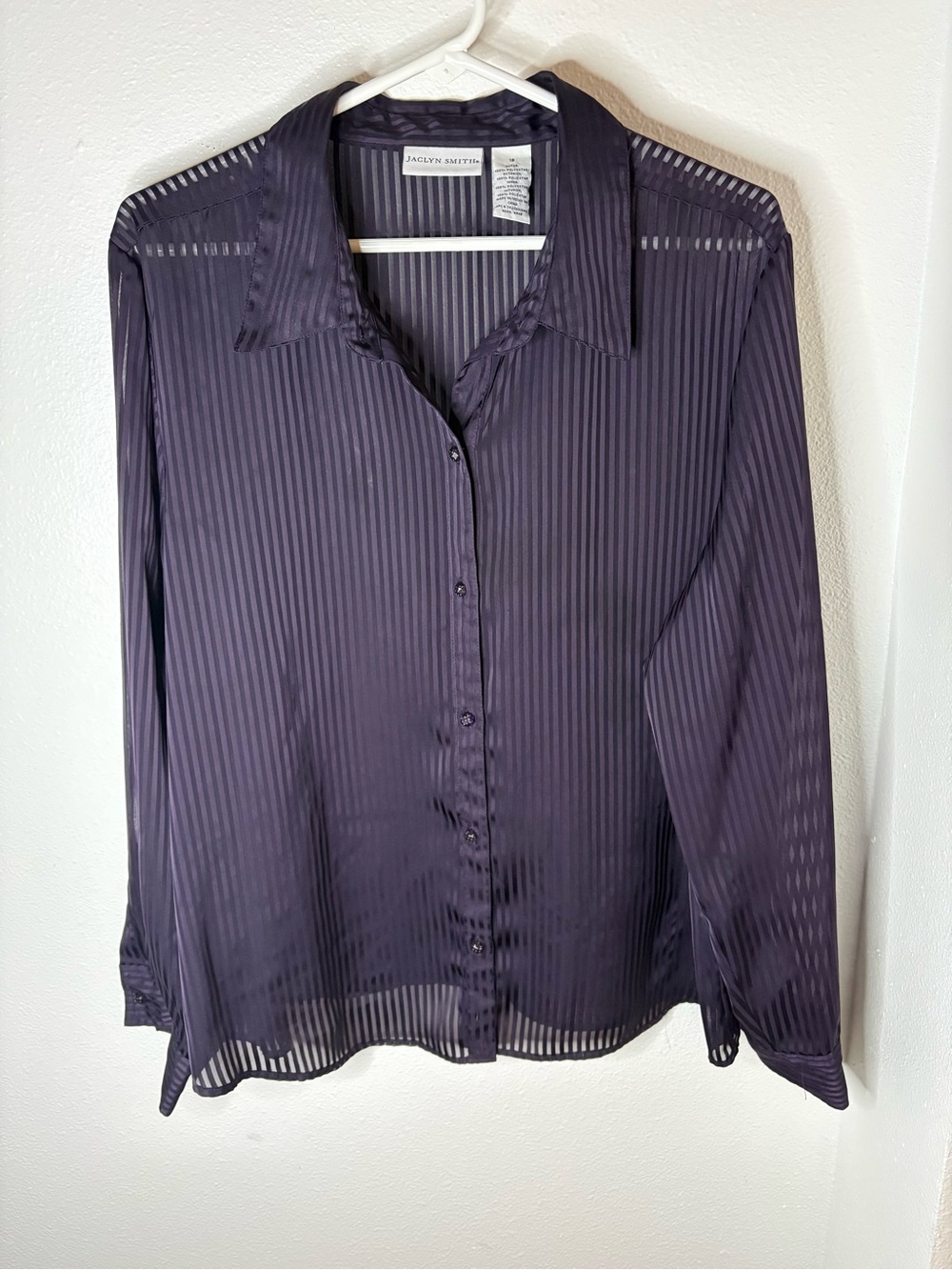 Jaclyn Smith Women's Sheer Stripe Button-Down Blouse - Deep Purple - 18